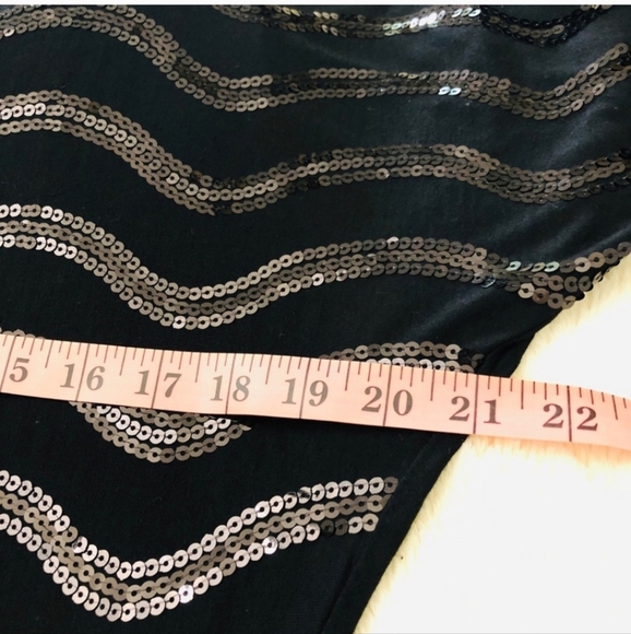 Black Wavy Sequins Blouson Top Women Size S - Picture 4 of 6